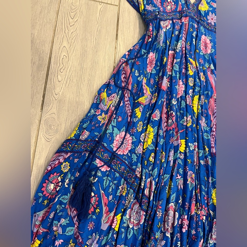 R. Vivomos Deepv Blue Floral Boho Maxi Dress - Picture 3 of 12
